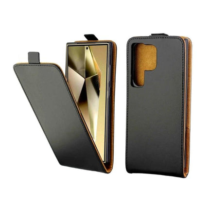 Leather Flip Case For Everyday Phone Protection slim black leather flip cover protecting screen and camera with snap closure