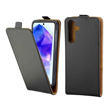 Leather Flip Case For Everyday Phone Protection - slim black leather flip cover with snap, protects screen and sides