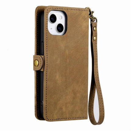 Phone Case With Wallet Card Slot - brown leather wallet phone case with card slots, wrist strap, kickstand and camera cutout