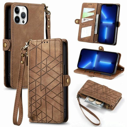 Brown leather wallet phone case with wrist strap and card slots - Phone Case With Wallet Card Slot