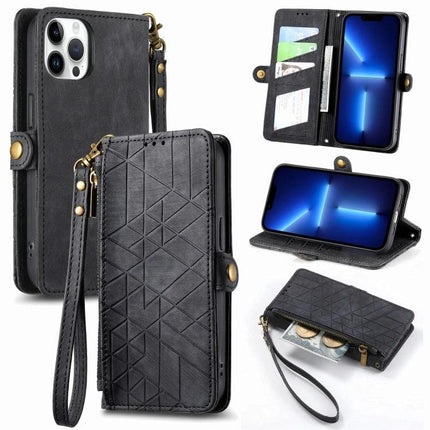 Phone Case With Wallet Card Slot black leather wallet case with card slots, wrist strap, kickstand and zip coin pocket