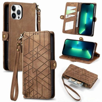 Phone Case With Wallet Card Slot in brown leather TPU with card slots, wrist strap, kickstand and zippered cash pocket