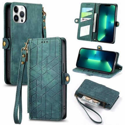 Phone Case With Wallet Card Slot in teal faux leather with card slots, zip cash pocket, wrist strap and kickstand for hands-free viewing