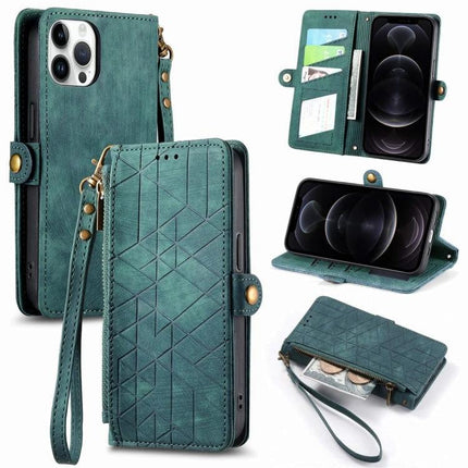 Leather Phone Case With Wallet For Everyday Essentials in teal PU leather with card slots, wrist strap, zipper coin pocket and phone stand
