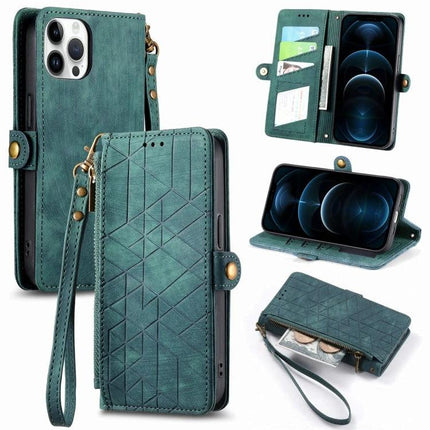 Leather Phone Case With Wallet For Everyday Essentials in teal PU leather with card slots, wrist strap and zip pocket for cards and cash