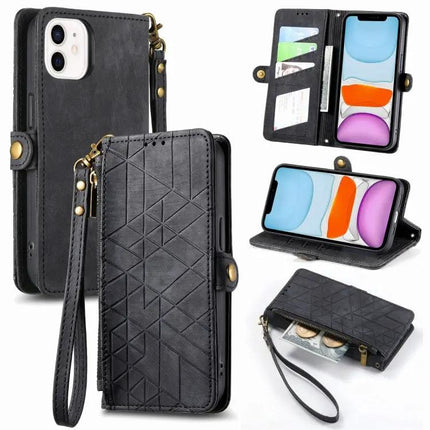 Geometric Zipper Wallet Phone Case Compact Daily Carry