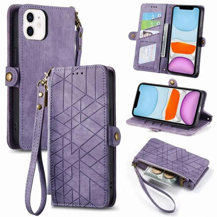 Geometric Zipper Wallet Phone Case Compact Daily Carry