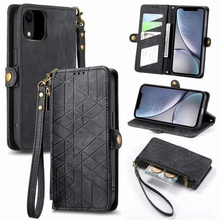 Geometric Zipper Wallet Phone Case Compact Daily Carry