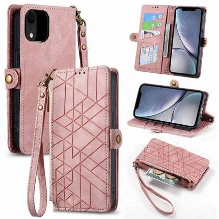 Geometric Zipper Wallet Phone Case Compact Daily Carry