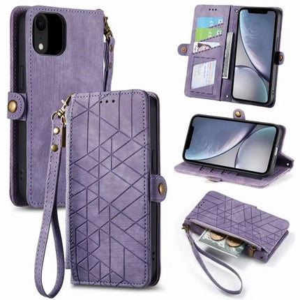 Geometric Zipper Wallet Phone Case Compact Daily Carry