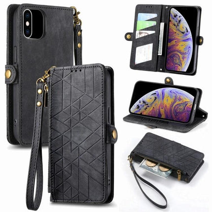 Leather Phone Case With Card Slot For Daily Essentials Ideal For On The Go Errands - black PU leather wallet case with wrist strap, card slots and cash pocket