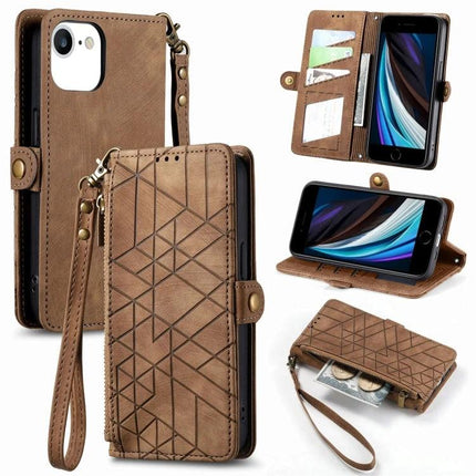 Phone Case With Wallet Card Slot brown leather wrist strap wallet folio with card slots kickstand and zipper coin pocket