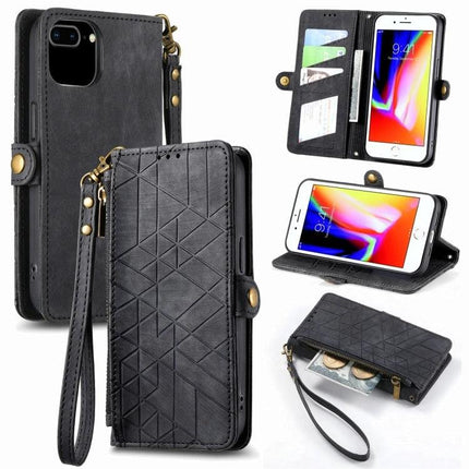 Leather Phone Case With Card Slot For Daily Essentials Ideal For On The Go Errands - black PU leather wallet case with wrist strap, card slots and zippered cash pocket