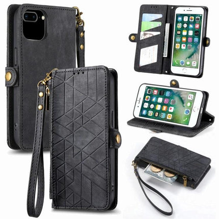 Leather Phone Case With Card Slot For Daily Essentials Ideal For On The Go Errands – black PU leather wallet case with card slots, wrist strap and stand