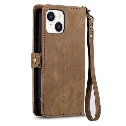 Wallet-Integrated Phone Case With Card Slots For Daily Essentials in brown leather wristlet with magnetic clasp and camera cutout