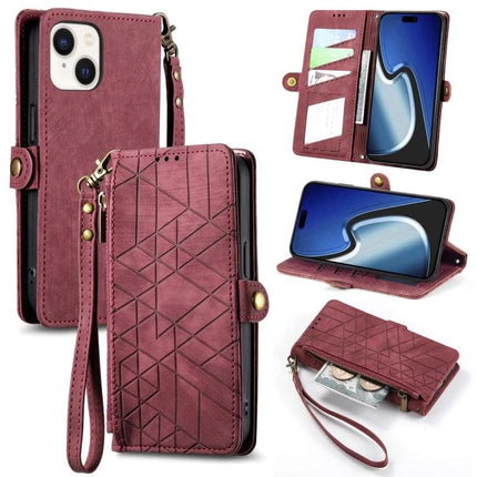 Wallet-Integrated Phone Case With Card Slots For Daily Essentials in burgundy faux leather with wrist strap, multiple card slots and cash pocket