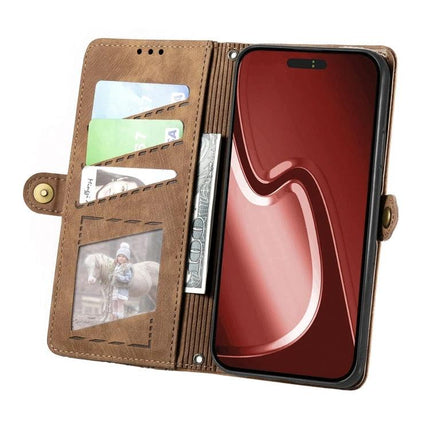 Wallet-Style Phone Case for Everyday Card Storage with brown PU exterior, built-in card slots and cash compartment for daily use