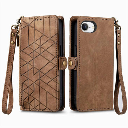 Practical Wallet Phone Case for Everyday Carry - brown PU leather wristlet with geometric card-slot folio