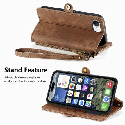 Practical Wallet Phone Case for Everyday Carry - brown leather wallet phone case with wrist strap and stand feature, card slots and durable PU exterior