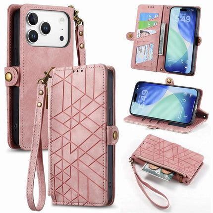 Practical Wallet Phone Case for Everyday Carry - pink PU leather folio with wrist strap, card slots, cash pocket and standing phone view