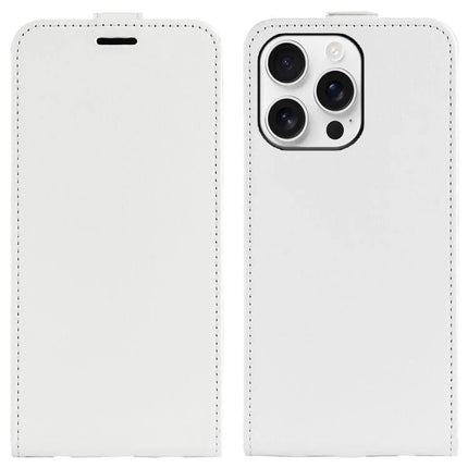 Essential Leather Flip Case With Card Slot in white PU leather showing front and back with camera cutout and card pocket functionality