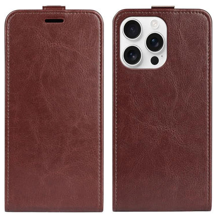 Essential Leather Flip Case With Card Slot in brown PU leather, front and back view showing card slot style and camera cutout