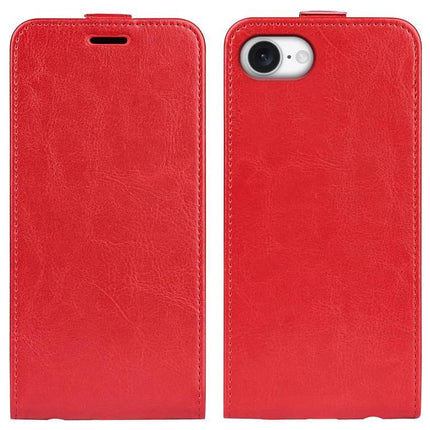 Essential Leather Flip Case With Card Slot in red PU leather, front and back view showing camera cutout and flip cover