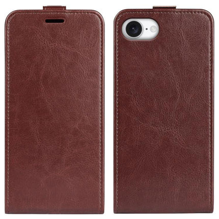 Essential Leather Flip Case With Card Slot in brown PU leather, front and back view showing card slot design and camera cutout