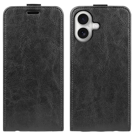 Essential Leather Flip Case With Card Slot in black leather-like PU showing front and back with card pocket and camera cutout