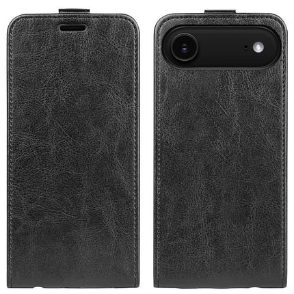 Essential Leather Flip Case With Card Slot - black leather-like PU flip wallet case with card slot, front and back view, durable interior protection