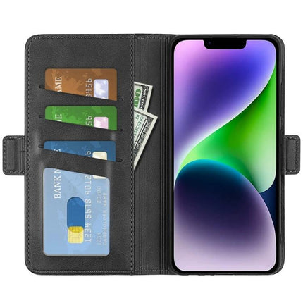 Leather Phone Case for Daily Carry with card slots and cash pocket, black PU folio wallet protecting phone during commute