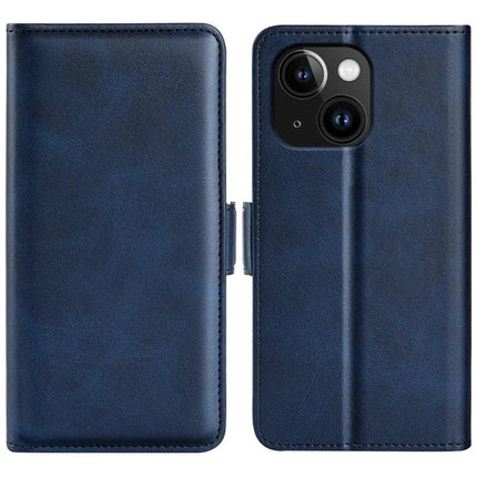 Leather Flip Phone Case for Everyday Carry - navy blue leather-look flip wallet with card slots, screen protection, and hands-free stand