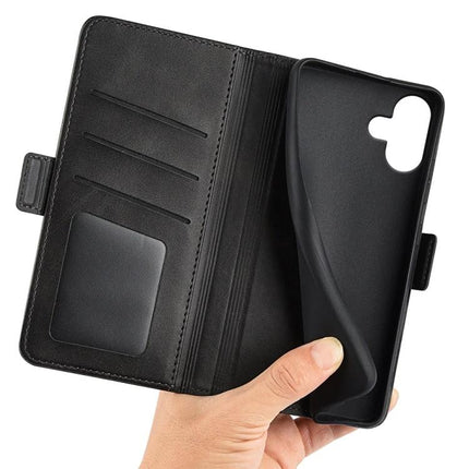Leather Flip Phone Case for Everyday Carry with card slots, kickstand and screen protection in black PU leather