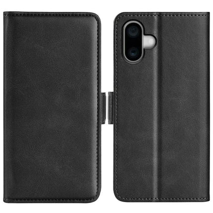 PU Leather Wallet Case for iPhone With Card Slot black folio cover showing front and back with camera cutout and card storage