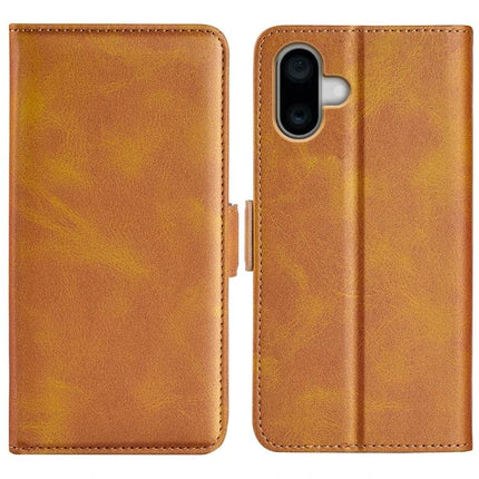 PU Leather Wallet Case for iPhone With Card Slot in brown faux leather showing front and back with camera cutout and card storage