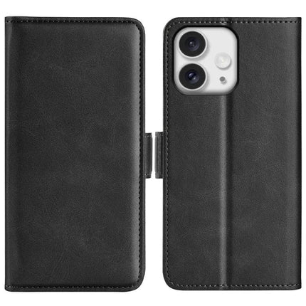 PU Leather Wallet Case for iPhone With Card Slot in black, slim folio cover showing front and back with camera cutout and card storage