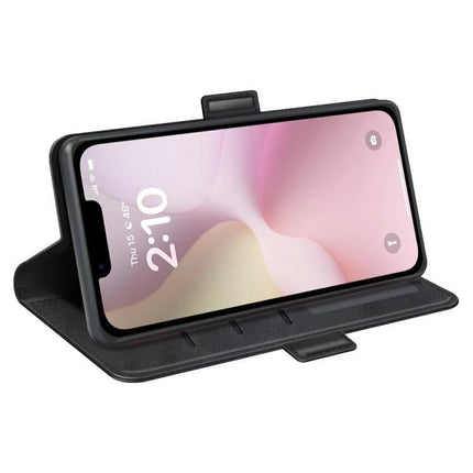 Leather Flip Case for Daily Phone Protection and Card Storage shown propped horizontally with card slots and TPU corner protection
