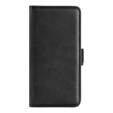 PU Leather Wallet Case for iPhone With Card Slot - black folio cover with stitched edges and magnetic closure