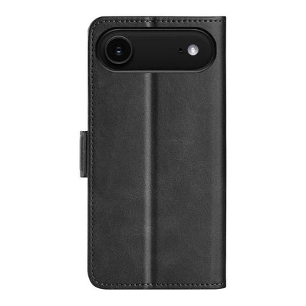 PU Leather Wallet Case for iPhone With Card Slot in black, slim folio cover showing back and camera cutout