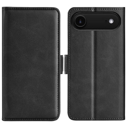 PU Leather Wallet Case for iPhone With Card Slot - black folio cover with card slots, magnetic closure and camera cutout