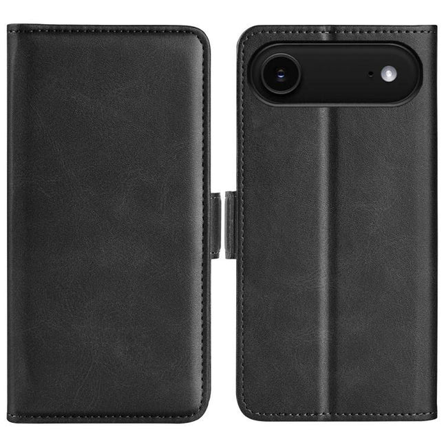 PU Leather Wallet Case for iPhone With Card Slot - black folio cover with card slots, magnetic closure and camera cutout