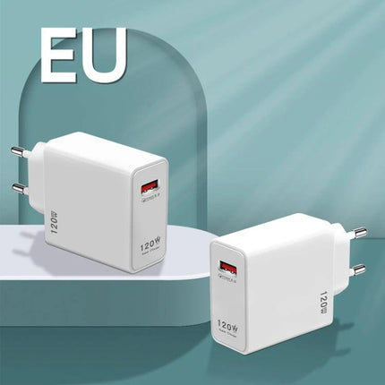 Daily Charger for Phones and Devices on the Go - compact 25W QC5.0 fast charging EU plug daily power adapter, 120W label visible