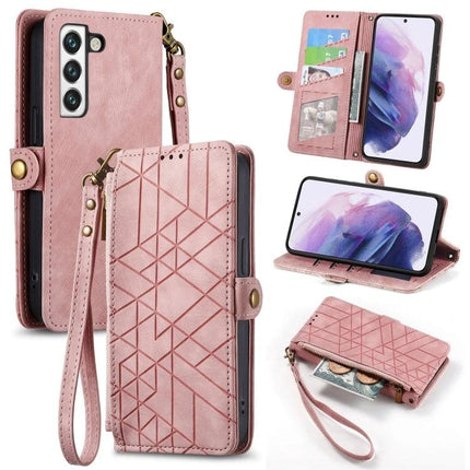 Slim Phone Wallet Case With Card Slot in pink faux leather wristlet showing card slots, cash pocket, stand function and TPU corner protection