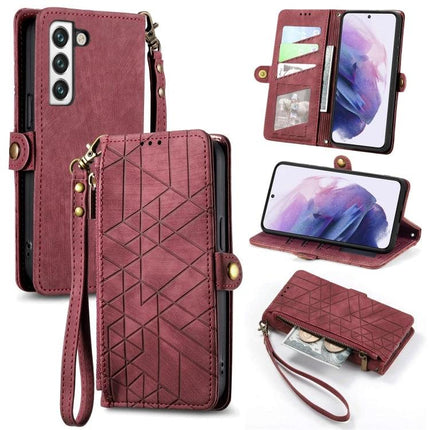 Slim Phone Wallet Case With Card Slot in red faux leather with wrist strap, card slots, cash pocket and TPU corner protection