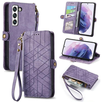 Slim Phone Wallet Case With Card Slot in purple leather-effect, wrist strap, card slots, cash pocket and four-corner TPU drop protection