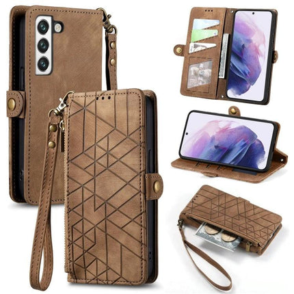 Slim Phone Wallet Case With Card Slot brown leather wrist strap, card slots, cash pocket, stand function and four-corner TPU drop protection