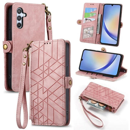 Geometric Zipper Wallet Phone Case With Side Buckle For Galaxy A30