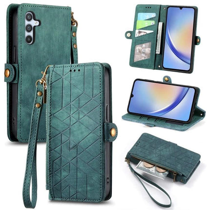 Geometric Zipper Wallet Phone Case With Side Buckle For Galaxy A30