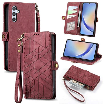 Geometric Zipper Wallet Phone Case With Side Buckle For Galaxy A30