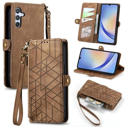 Geometric Zipper Wallet Phone Case With Side Buckle For Galaxy A30